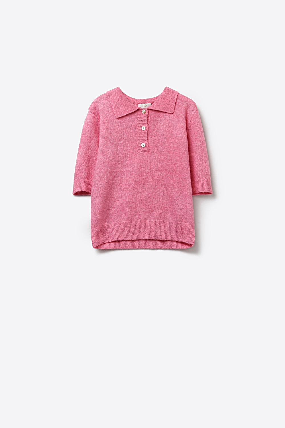 Pink Fluffy Soft-Knit Polo Sweater - Polos