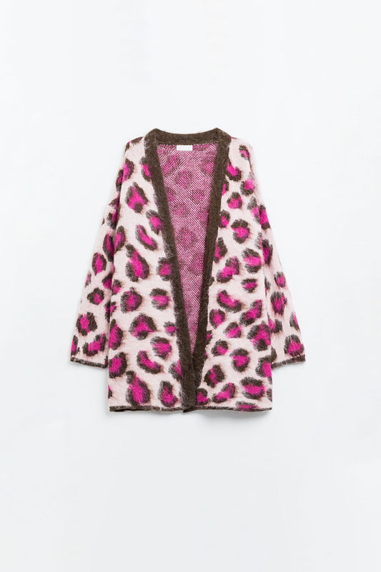 Pink Leopard print cardigan with wool - Cardigans