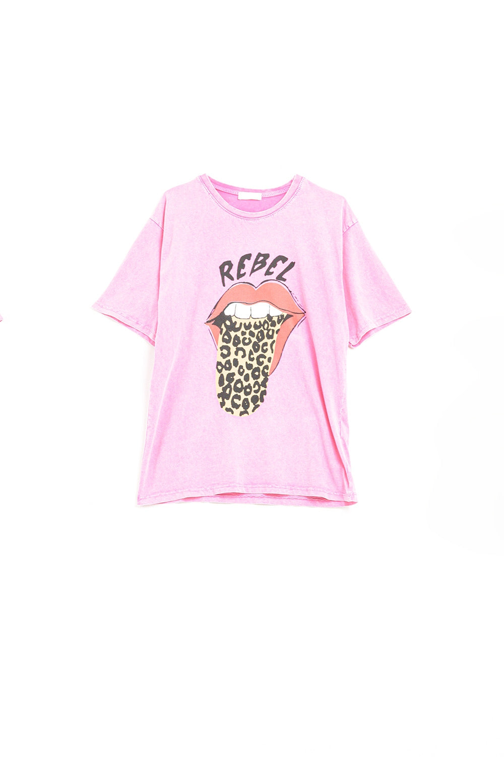 Pink Rebel Graphic Tee with Leopard Print Tongue - T-shirts