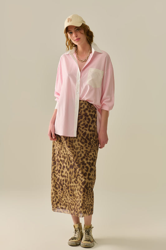 Pink Striped Shirt with pocket and white collar - Shirts