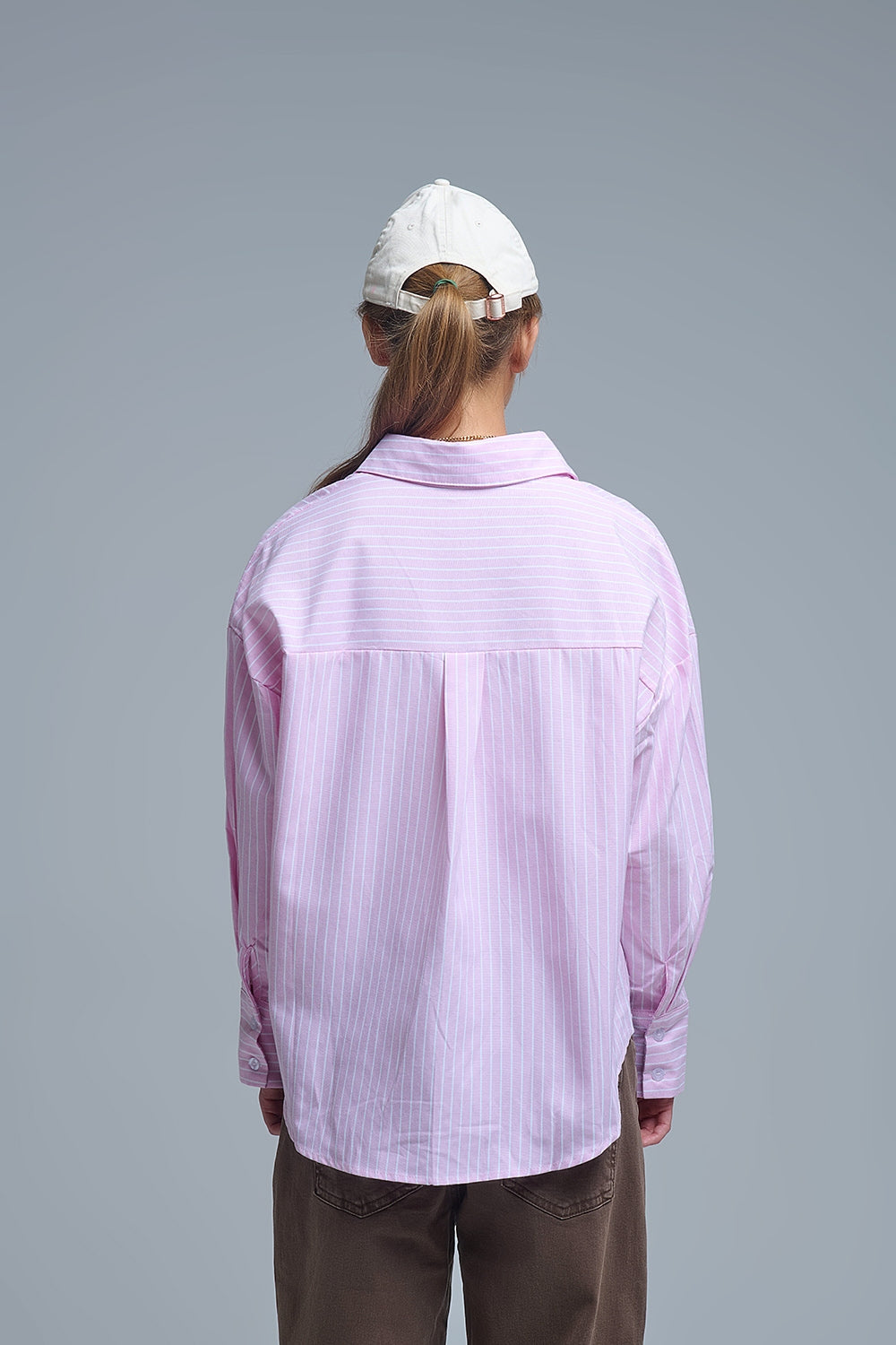 Pink Striped shirt with red heart embroidery - Shirts