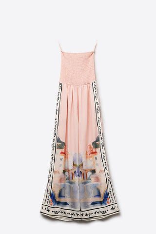 pink summer watercolor print jumpsuit