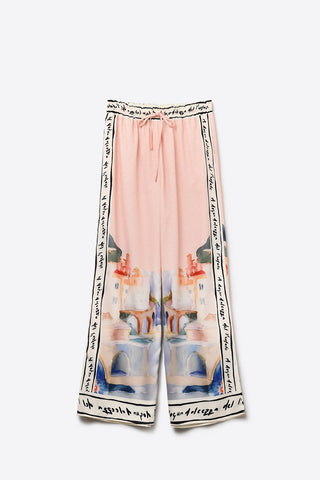 Pantalon imprimé aquarelle d'été rose