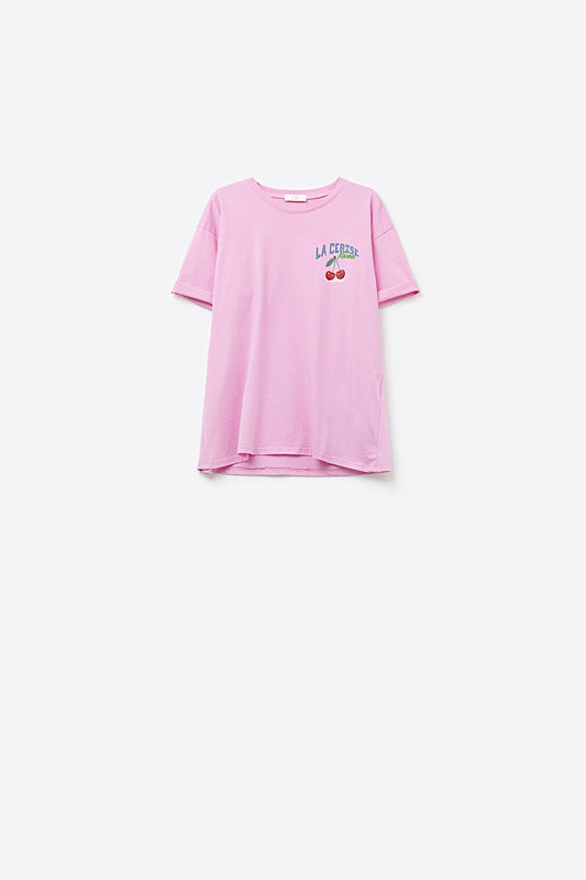 Pink T-shirt with La Cerise Market Saint-Tropez graphic - Tops