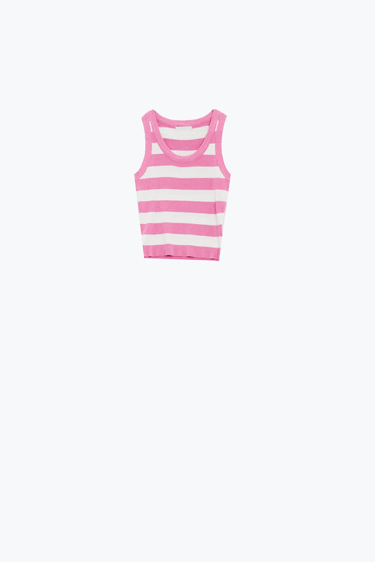 Pink Tank Top With Wide Stripes in white - Tank Tops