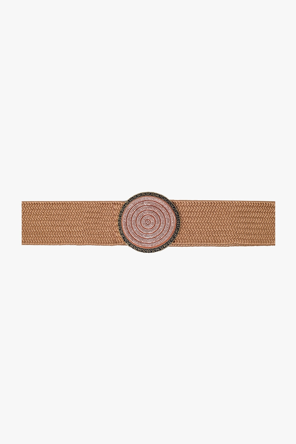 Pink woven belt with round buckle with rhinestones - Belts