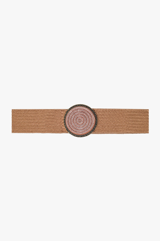 Pink woven belt with round buckle with rhinestones - Belts