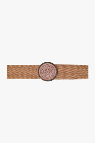 Ceinture tissée rose avec boucle ronde avec strass
