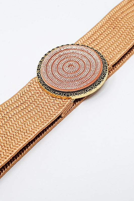 Pink woven belt with round buckle with rhinestones - Belts