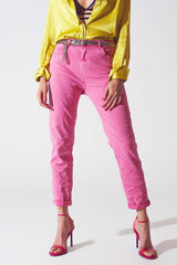 Pink Wrinkled Skinny Jeans