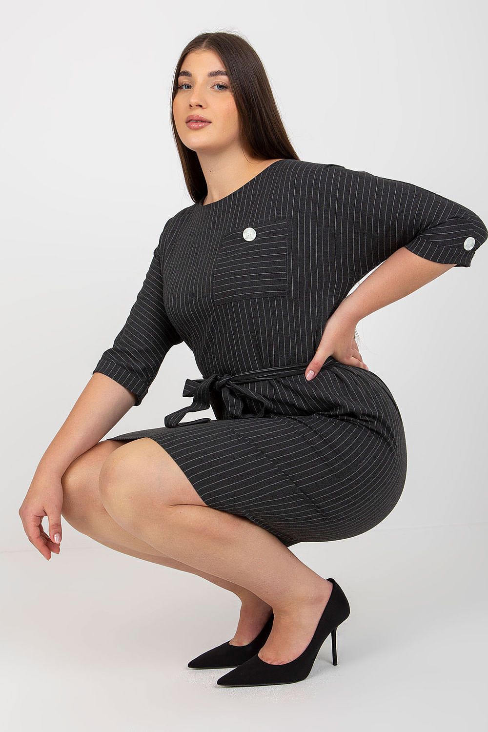 Lakerta Pinstripe Plus Size Dress for Trendy Style grey 2 -