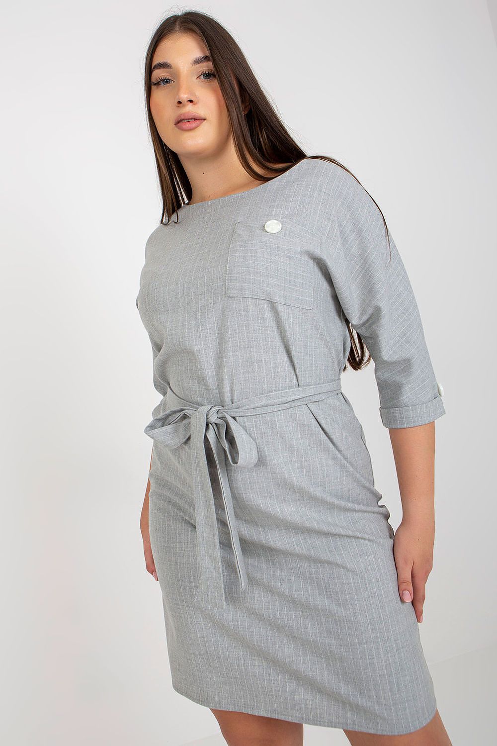 Lakerta Pinstripe Plus Size Dress for Trendy Style grey -