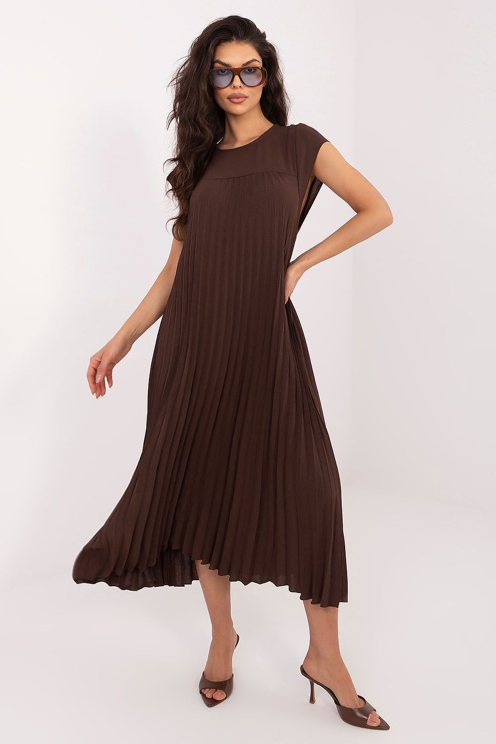 Rue Paris Pleated Daydress in Vibrant Colors brown one-size-fits-all - Dresses