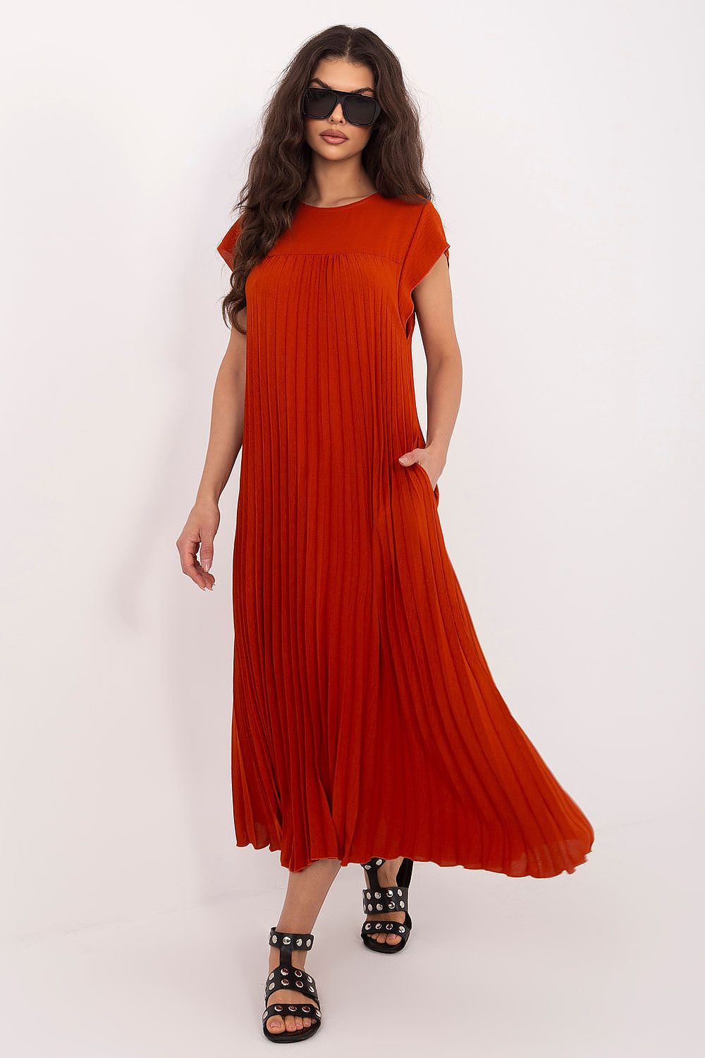 Rue Paris Pleated Daydress in Vibrant Colors orange one-size-fits-all - Dresses
