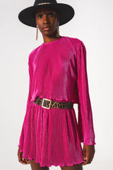 Crop top plissé à col rond en fuchsia