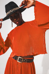 Crop top plissé à col rond en orange