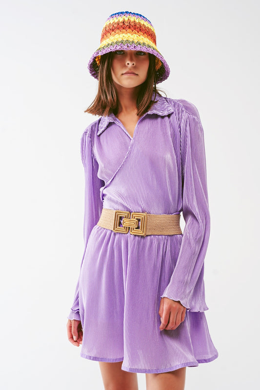 Pleated Satin Wrap Top in lilac - Tops