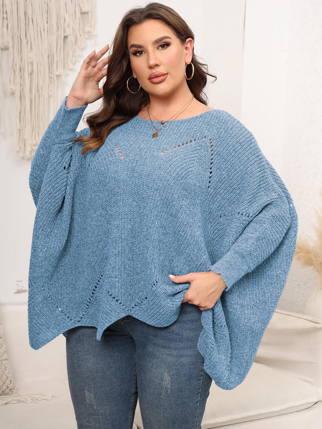Plus Size Round Neck Batwing Sleeve Sweater - Sweaters