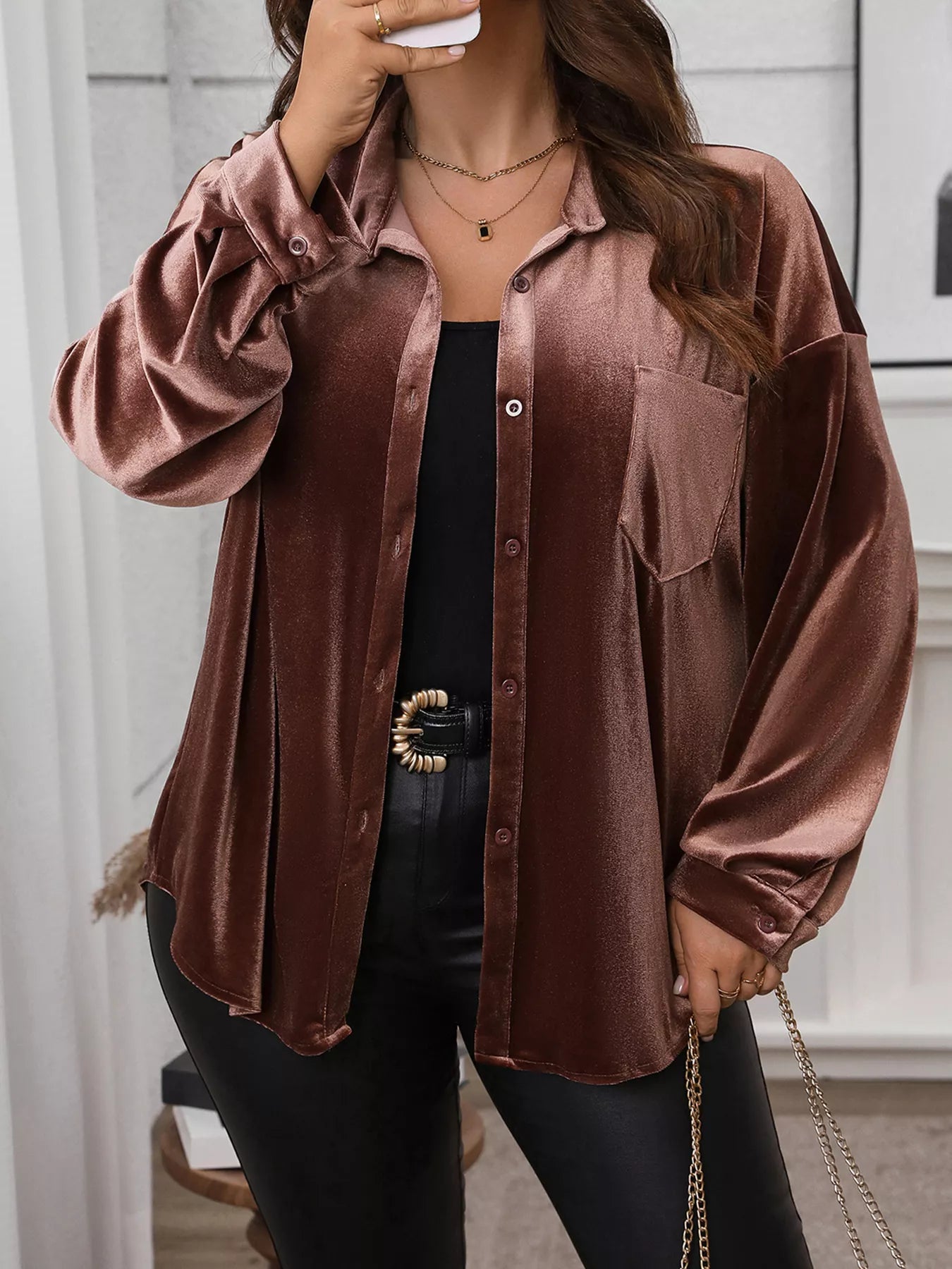 Plus Size Button-Down Long Sleeve Oversized Shirt - Shirts