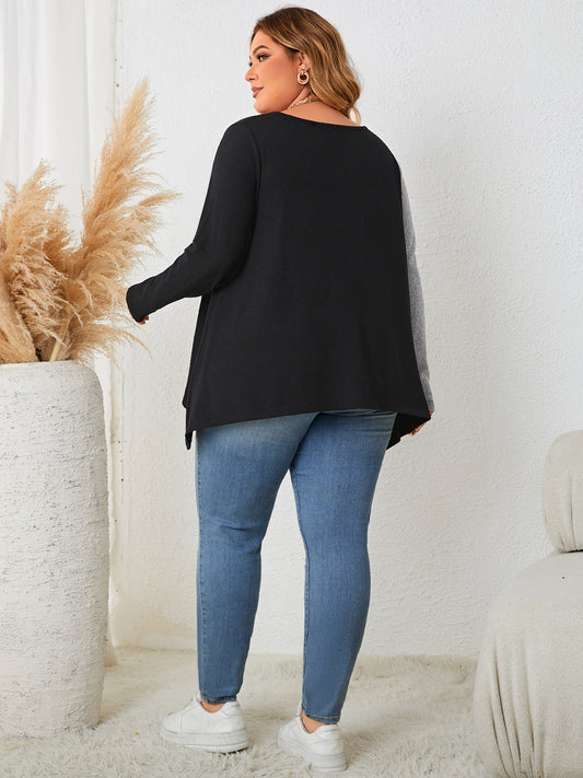 Honey Plus Size Contrast Notched Neck T-Shirt - T-Shirts