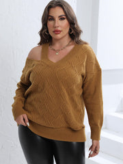 Trendsi Plus Size Cutout V-Neck Sweater in Mustard