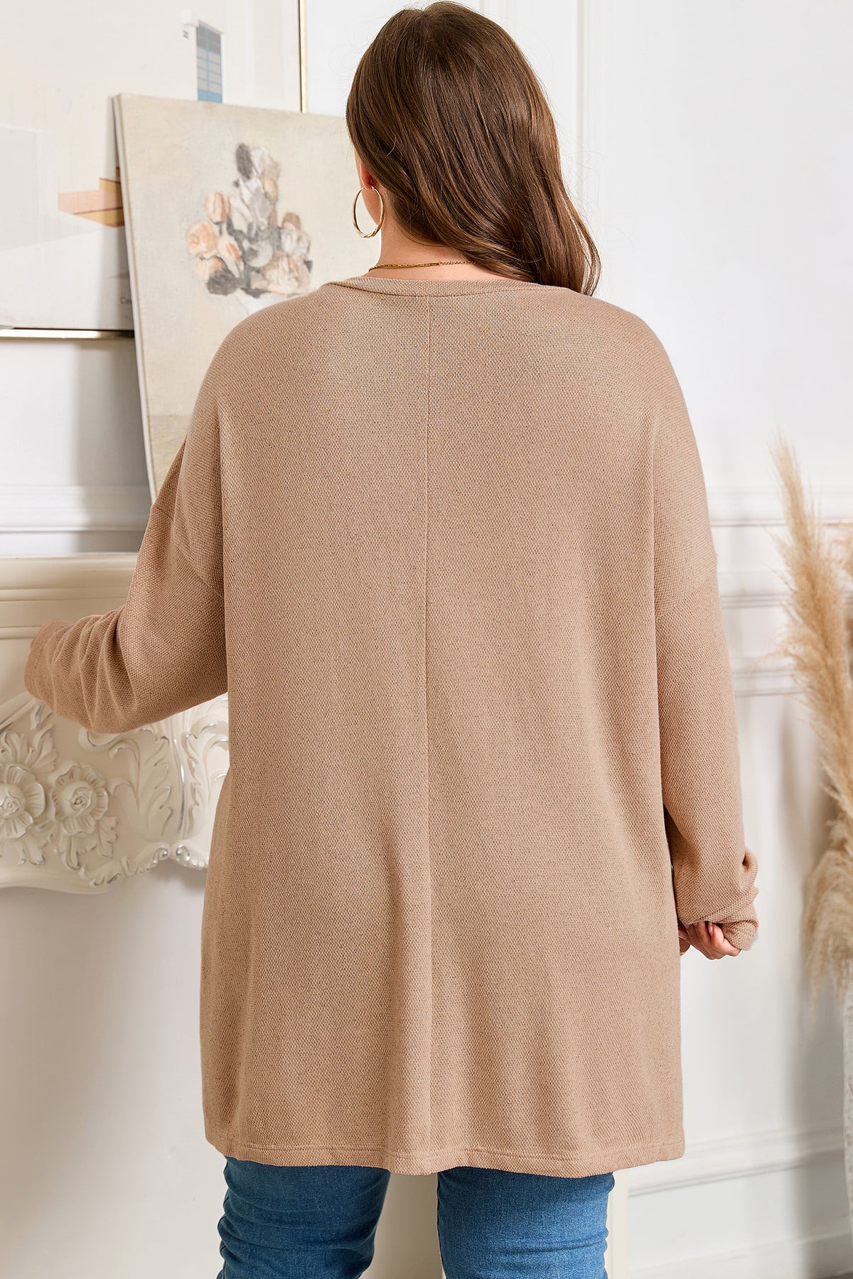 Parchment Plus Size Drop Shoulder Knit Tunic Top - Plus Size/Plus Size Tops/Plus Size Long Sleeve Tops