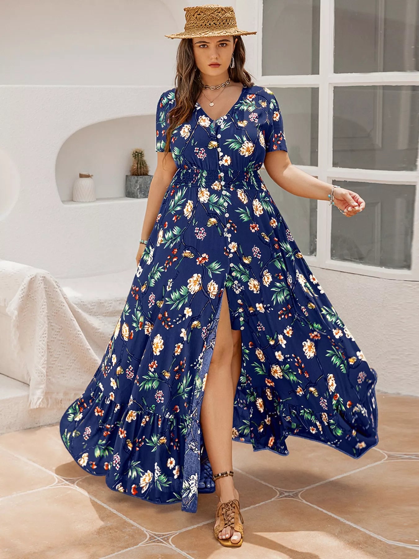 Plus Size Floral Maxi Dress for Summer Styles - Dresses