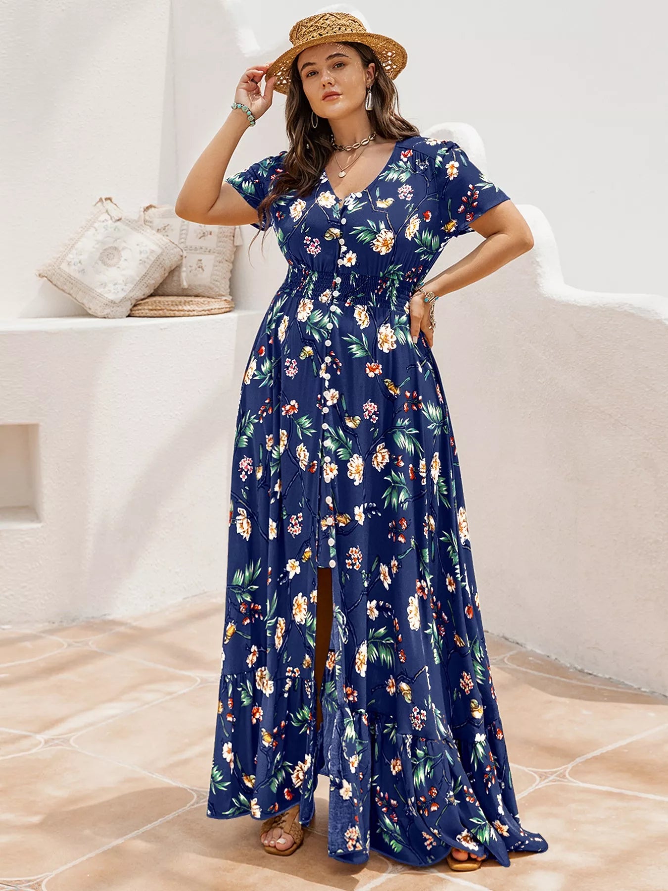 Plus Size Floral Maxi Dress for Summer Styles - Dresses