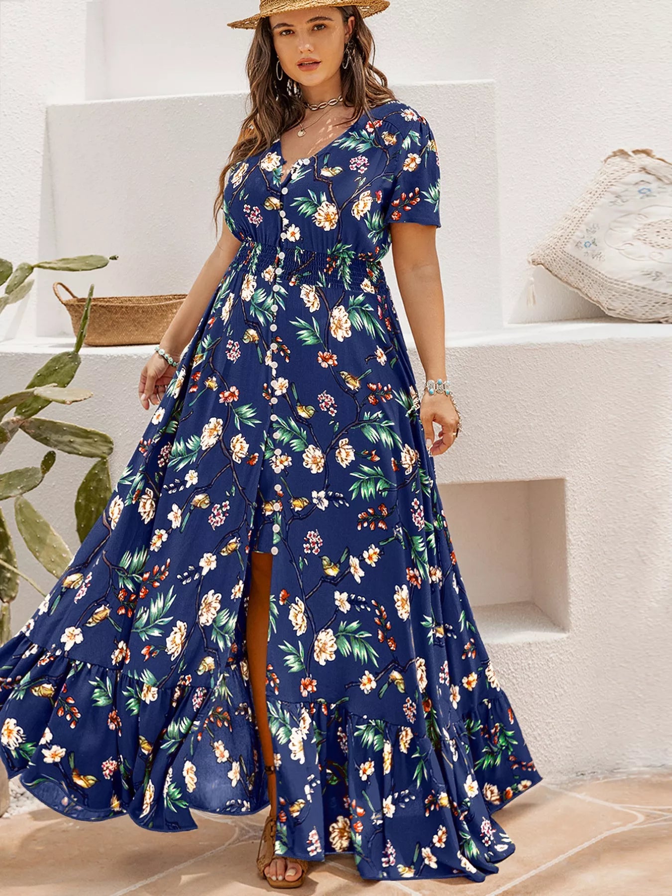 Plus Size Floral Maxi Dress for Summer Styles - Dresses