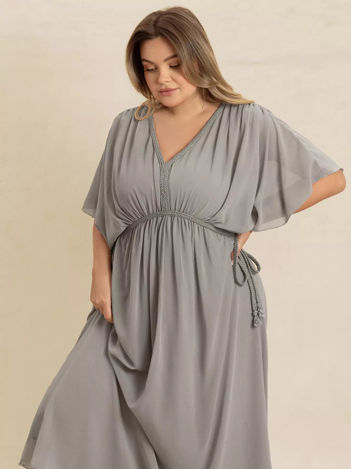 Plus Size V-Neck Flutter Sleeve Dress - Dresses