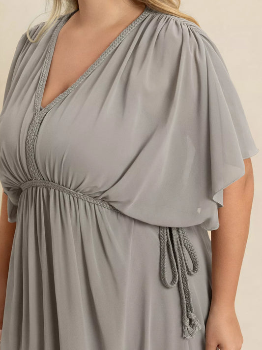 Plus Size V-Neck Flutter Sleeve Dress - Dresses