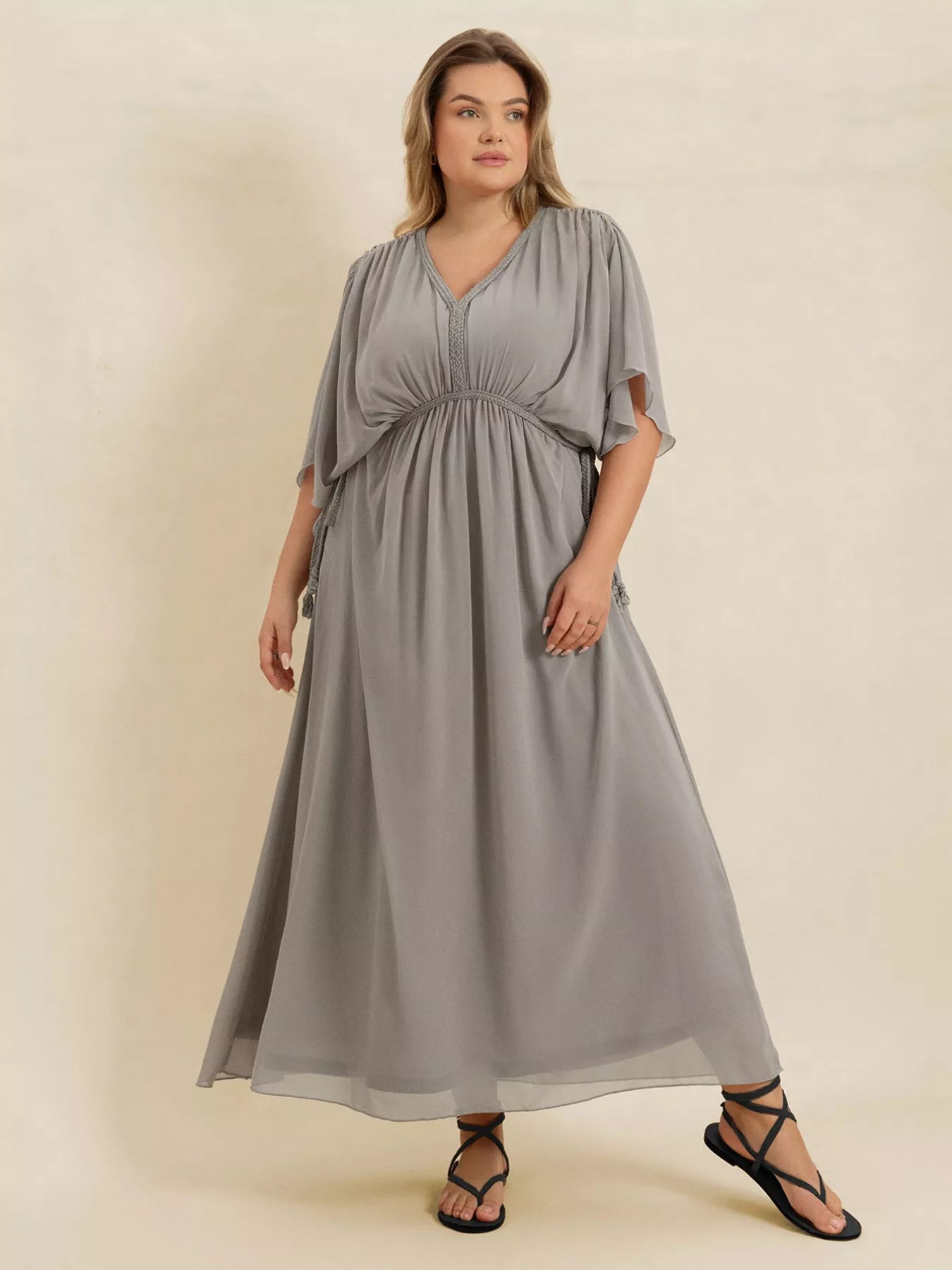 Plus Size V-Neck Flutter Sleeve Dress - Dresses