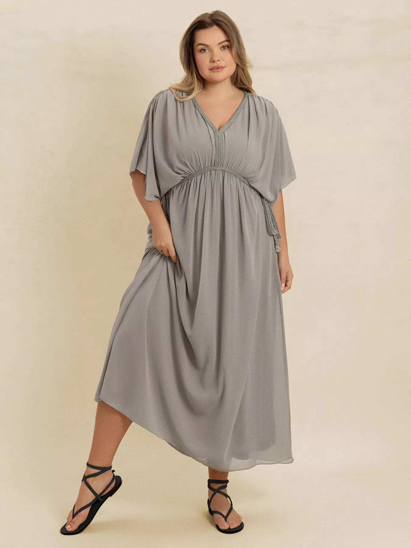 Plus Size V-Neck Flutter Sleeve Dress - Dresses