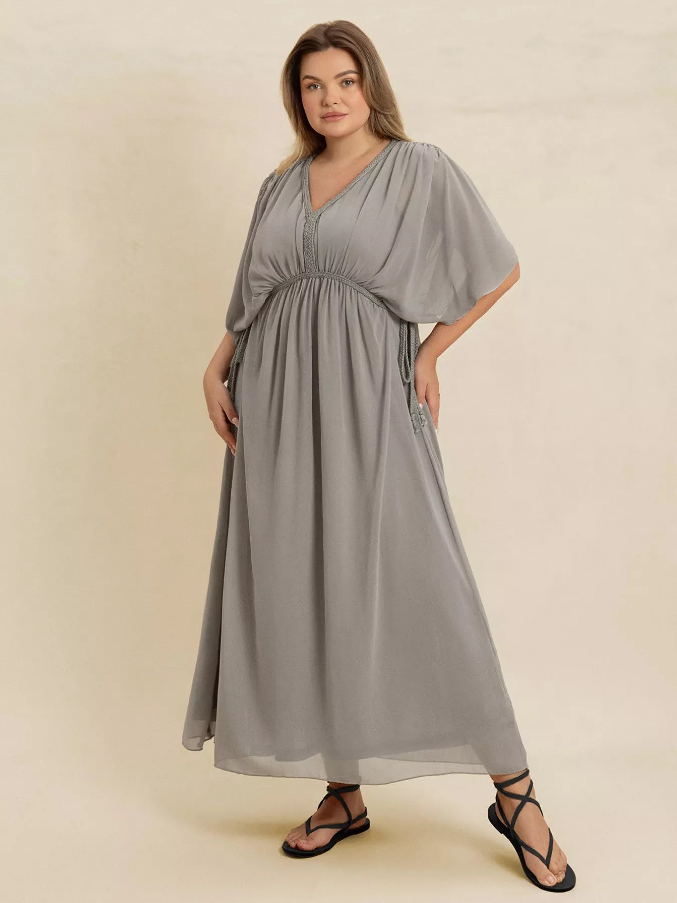 Plus Size V-Neck Flutter Sleeve Dress - Dresses