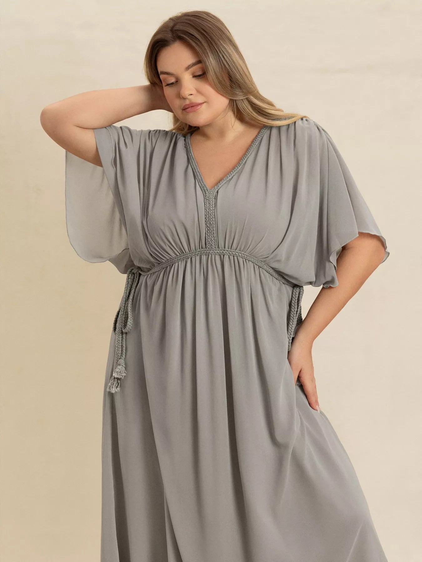 Plus Size V-Neck Flutter Sleeve Dress - Dresses