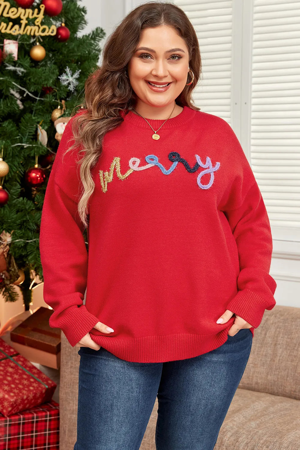 Plus Size MERRY Christmas Jumper for Women - Sweaters