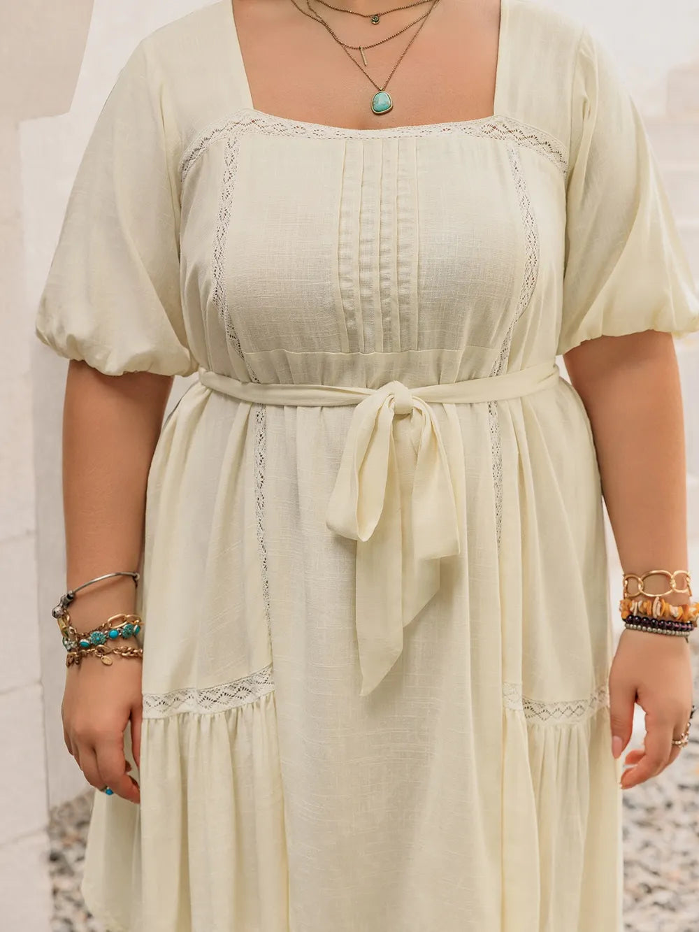 Plus Size Mini Dress with Lace Detail - Lua Boutique - Dresses