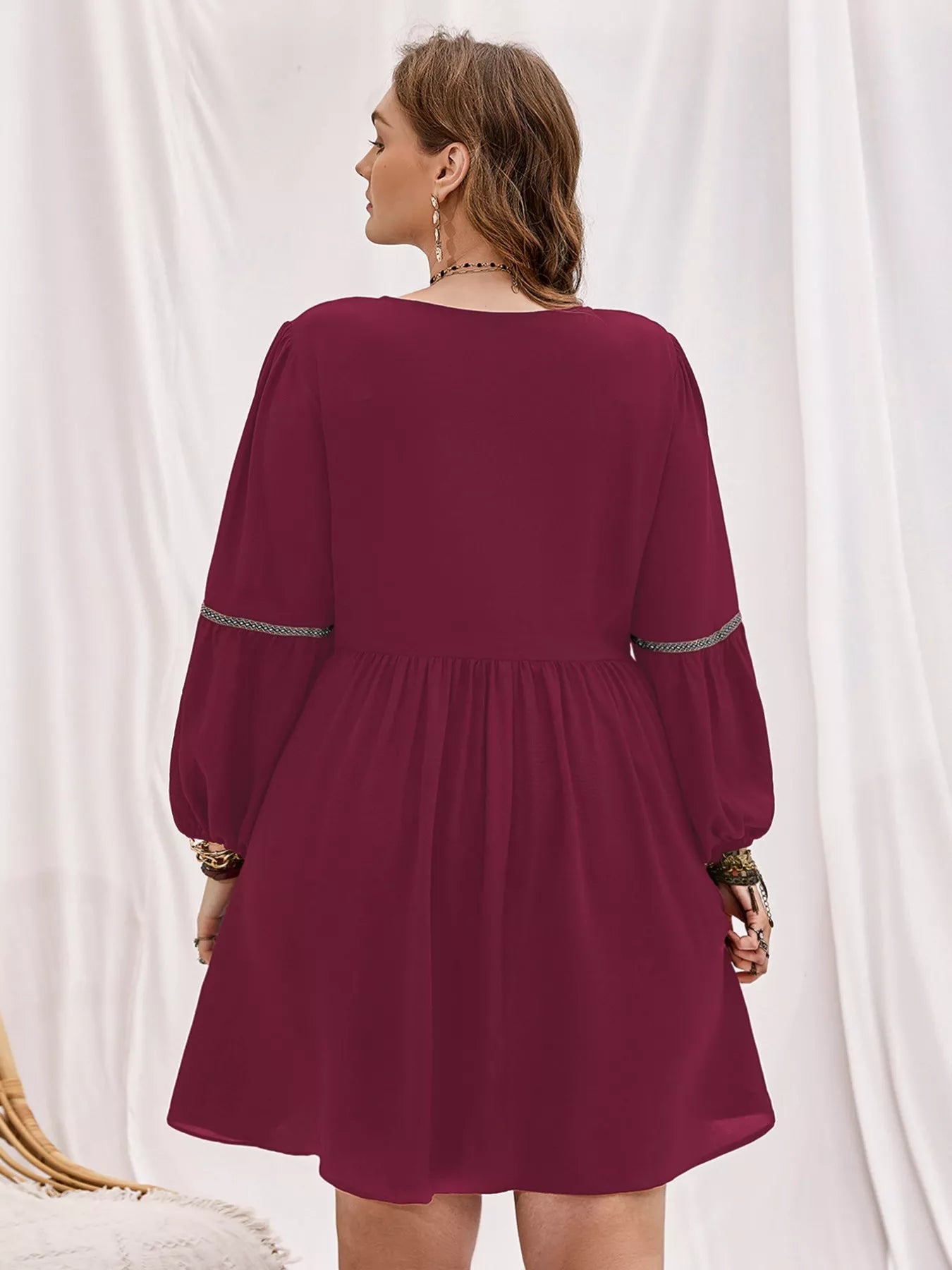 Plus Size Notched Balloon Sleeve Mini Dress - Dresses