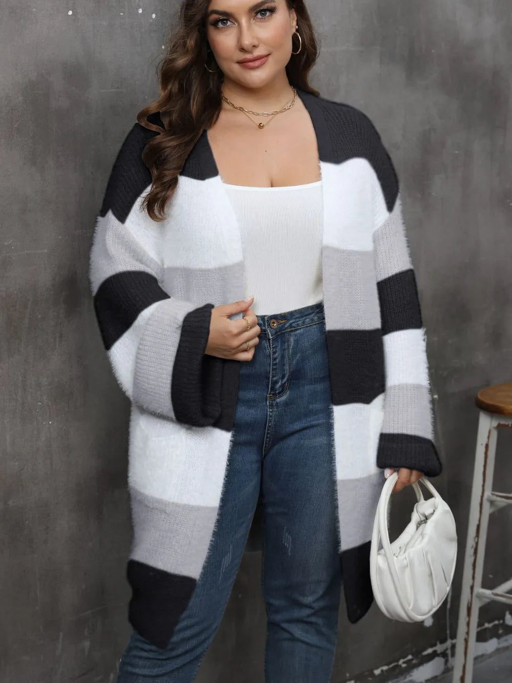 Plus Size Open Front Long Sleeve Cardigan Black - Cardigans