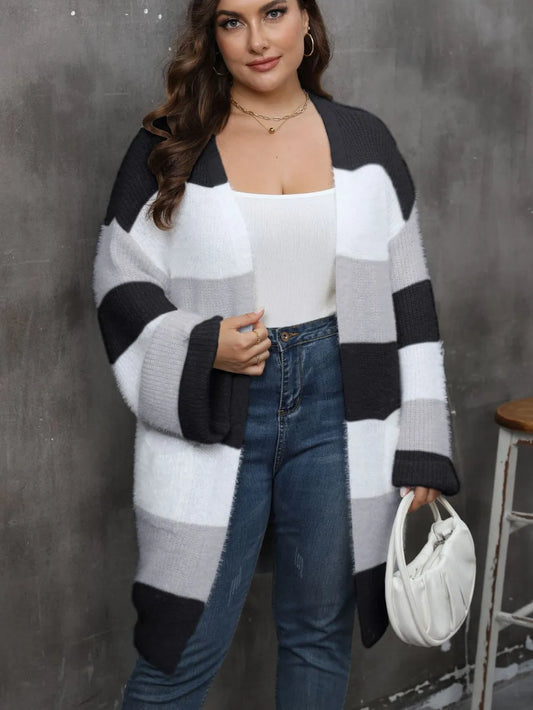 Plus Size Open Front Long Sleeve Cardigan Black - Cardigans