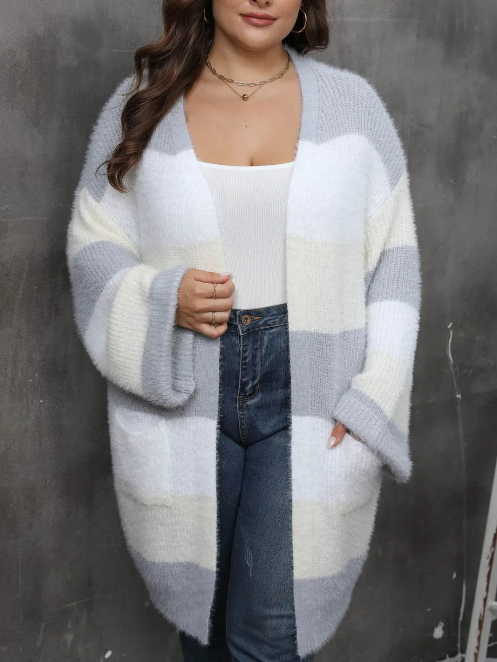 Plus Size Open Front Long Sleeve Cardigan Pastel Yellow - Cardigans