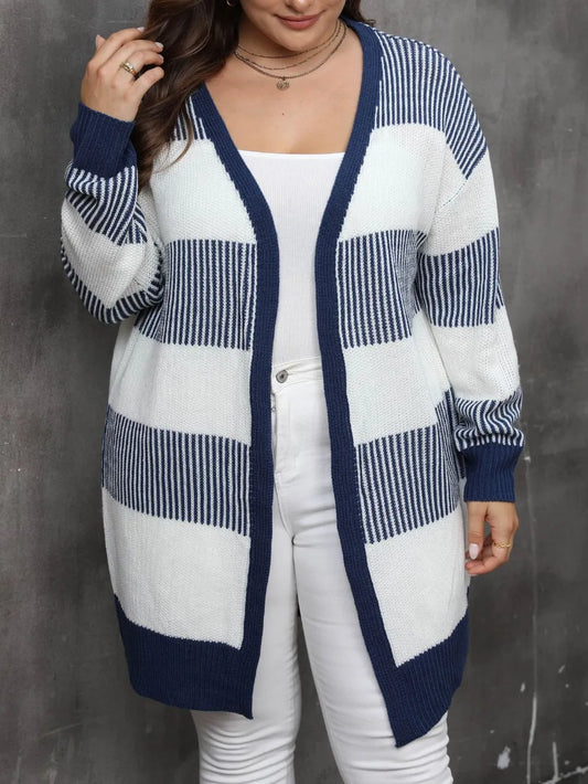 Plus Size Open Front Long Sleeve Cardigan Dark Navy - Cardigans