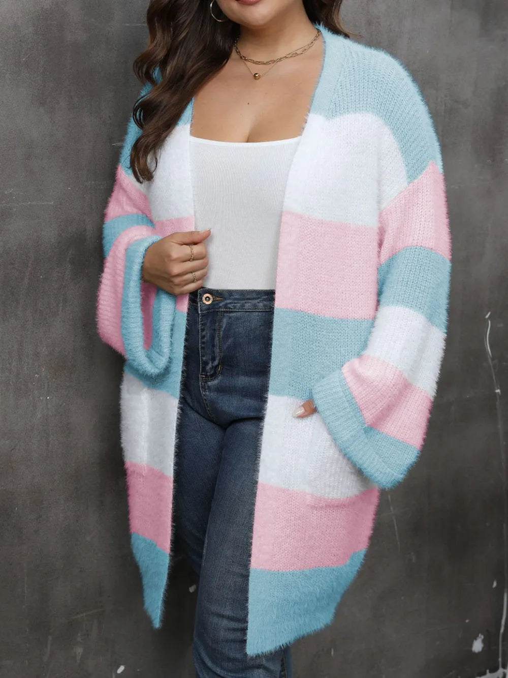 Plus Size Open Front Long Sleeve Cardigan - Cardigans