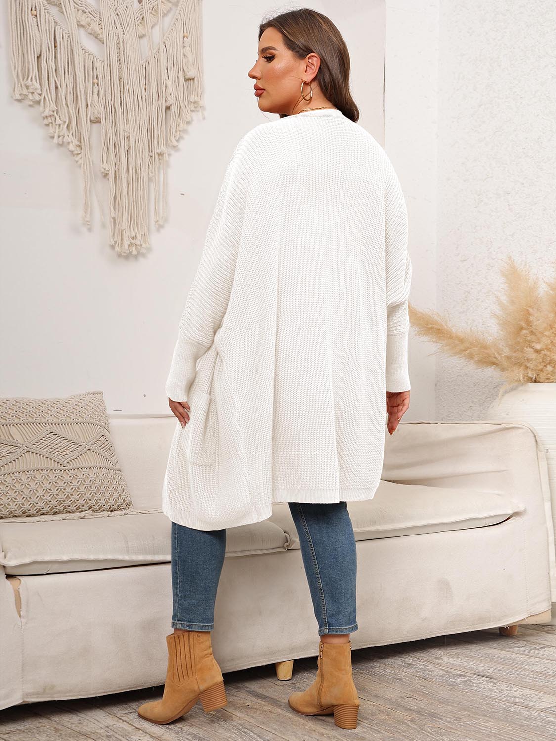 Plus Size Open Front Cardigan With Pockets - Cardigans