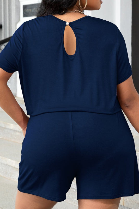 Plus Size Drawstring Waist Romper with Pockets - One-piece
