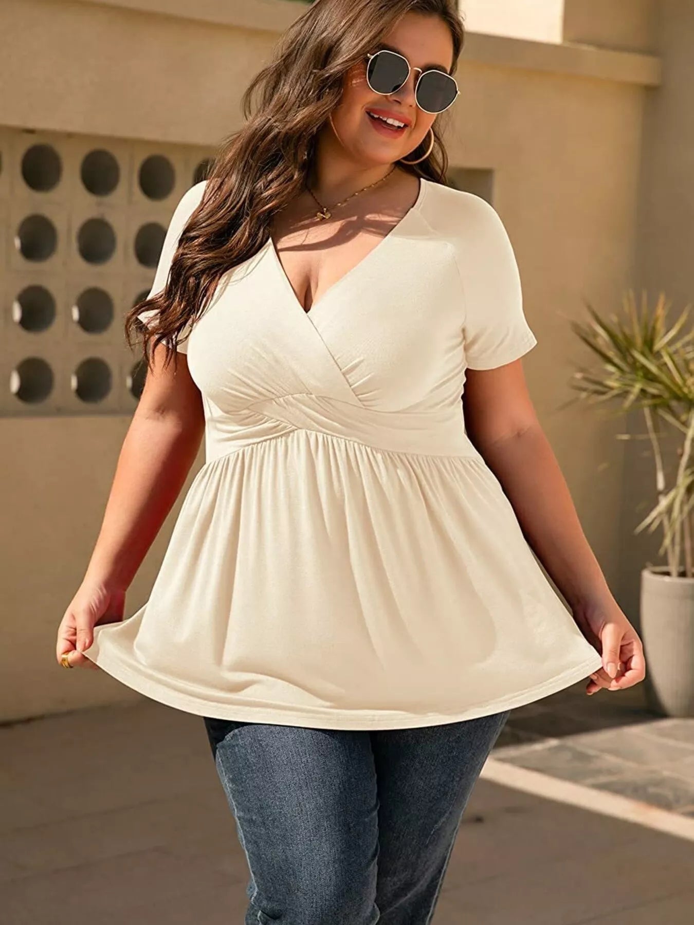 Plus Size Surplice Short Sleeve T-Shirt - T-Shirts