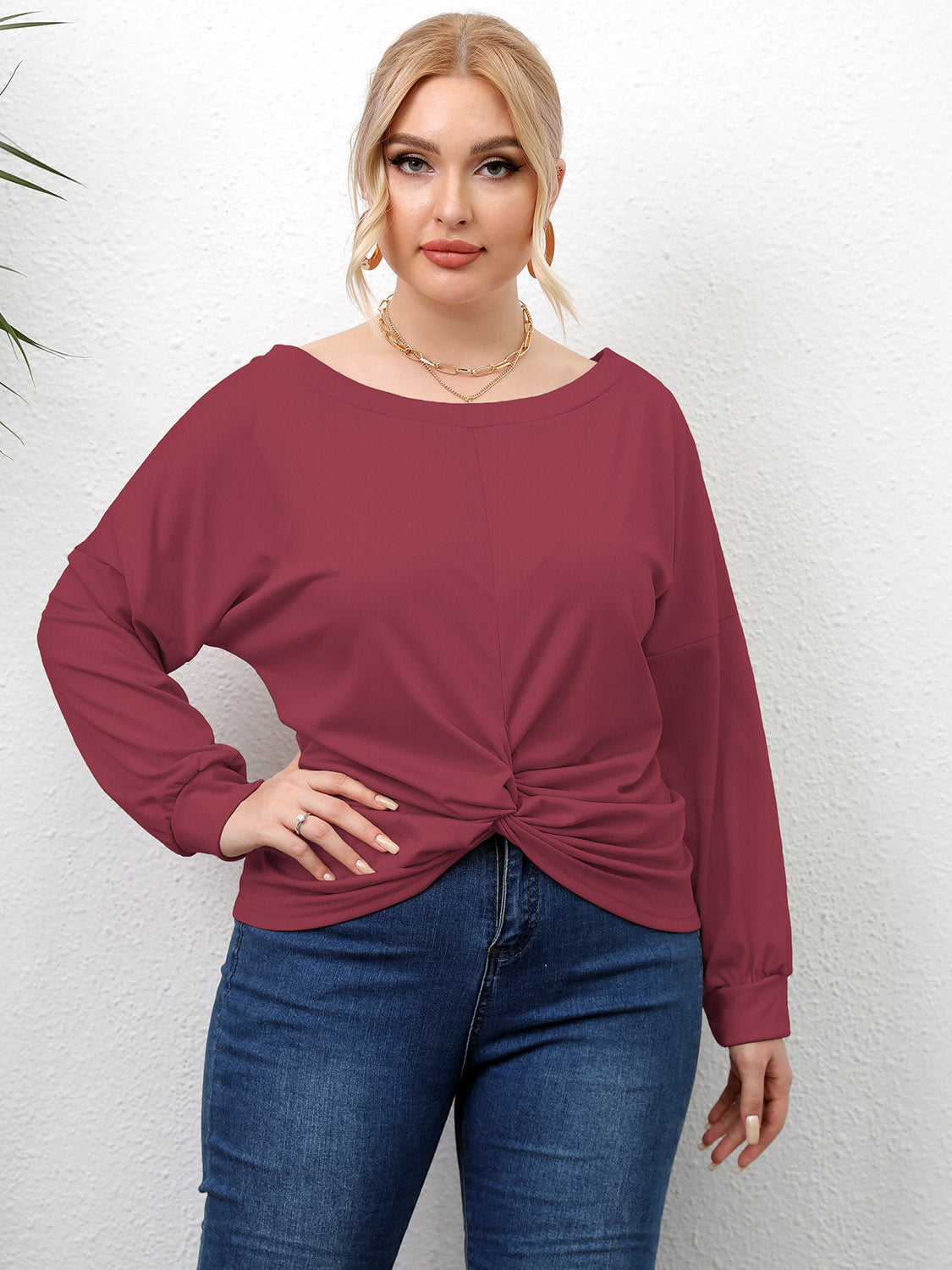 Plus Size Twisted T-Shirt for Women Deep Red - Tops