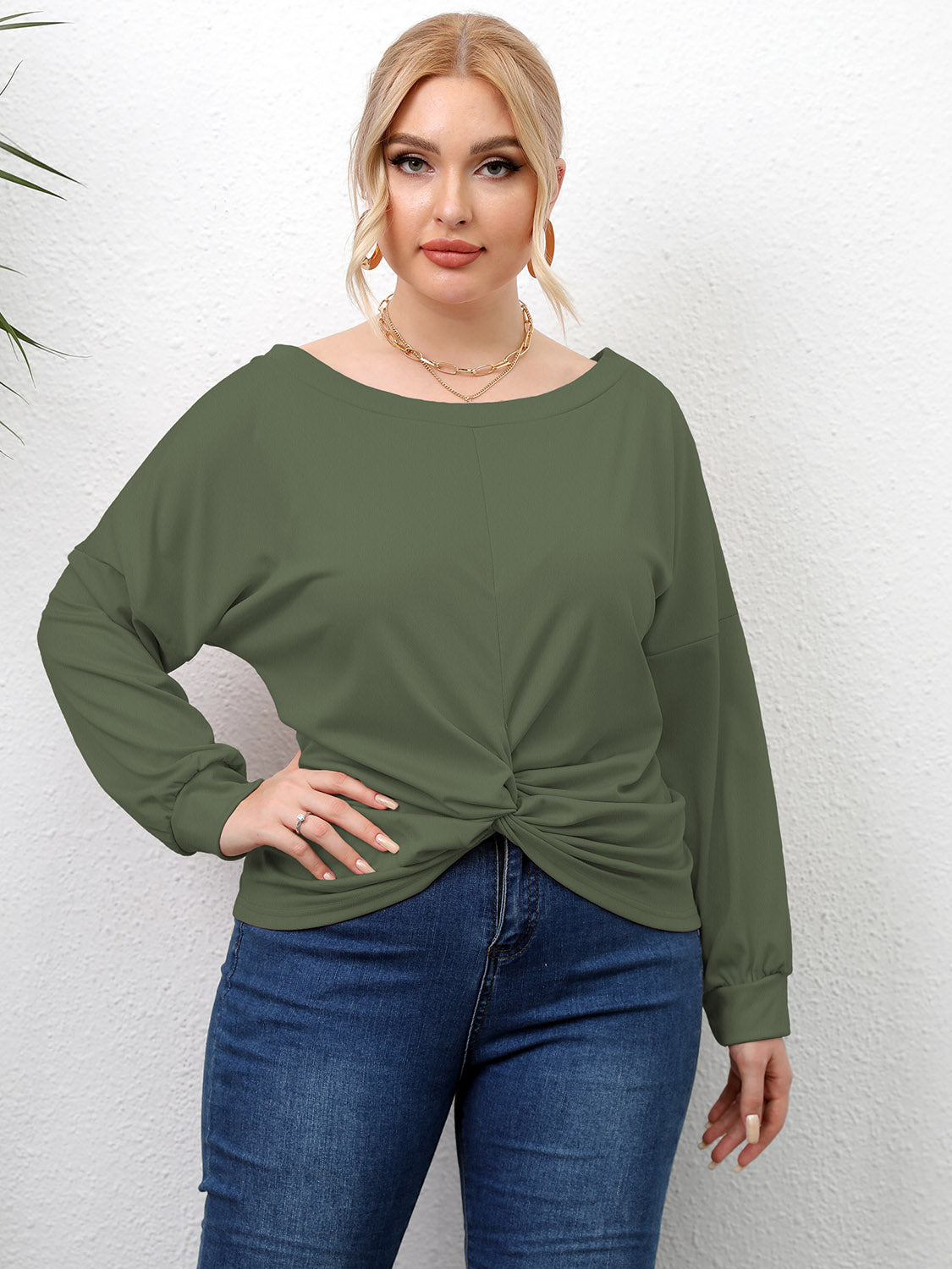 Plus Size Twisted T-Shirt for Women Sage - Tops
