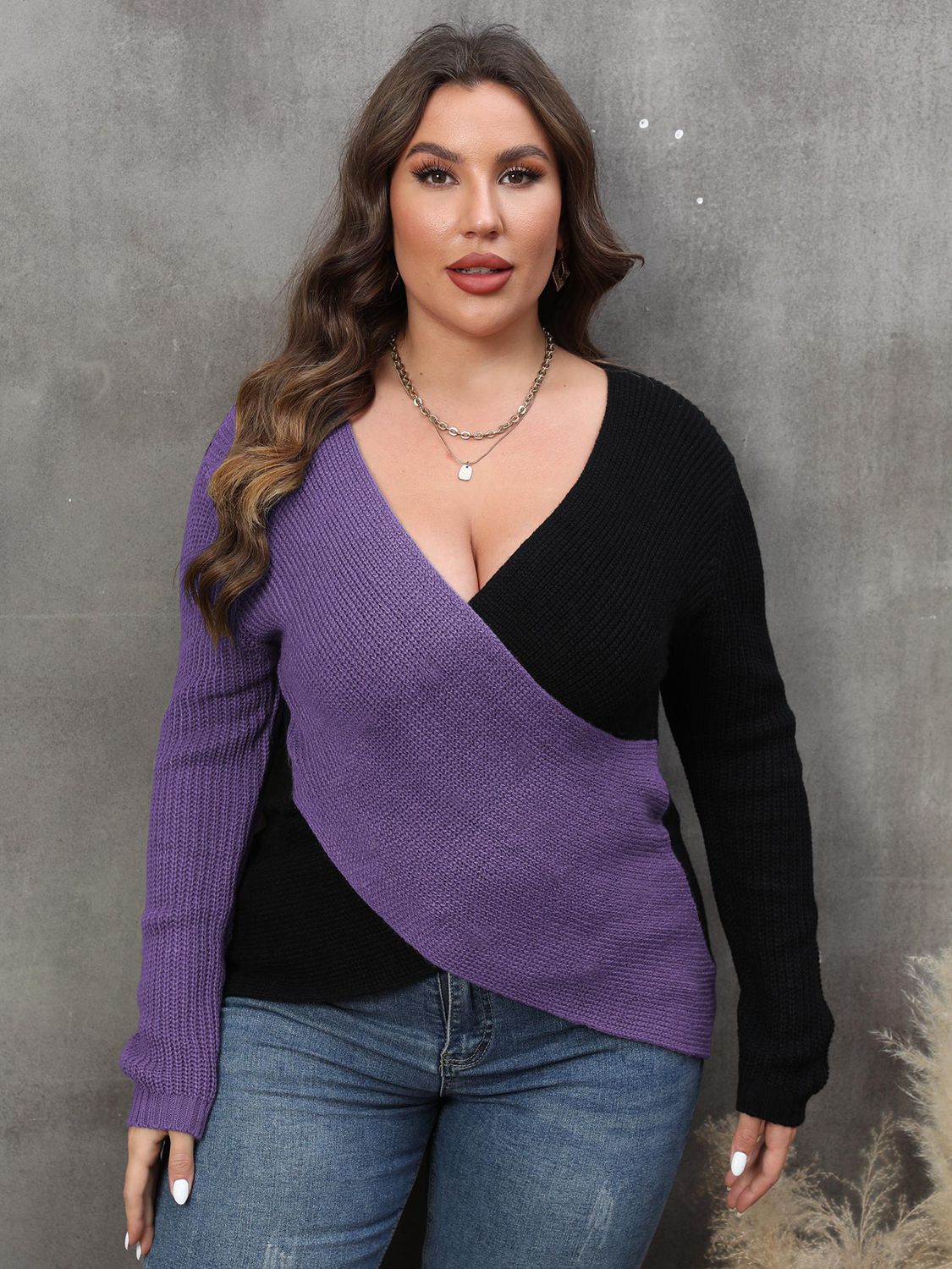 Plus Size Two-Tone Sweater for Women - Sweaters