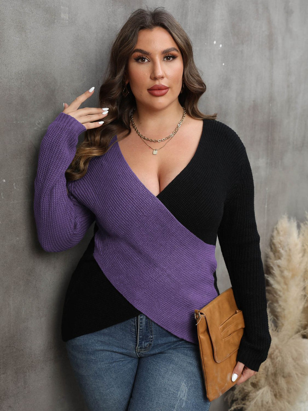 Plus Size Two-Tone Sweater for Women